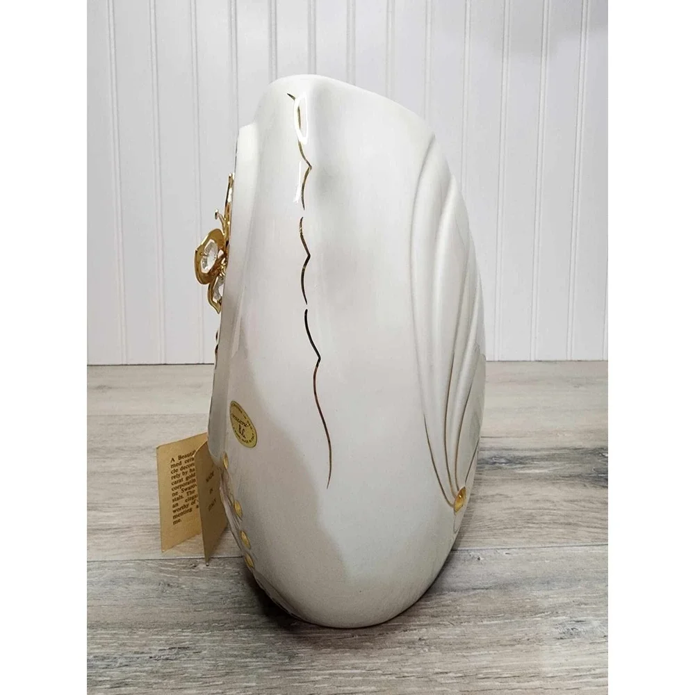 RARE Vintage 80s Italy Porcelain White Gold‎ Vase Butterfly Bruno Costenaro